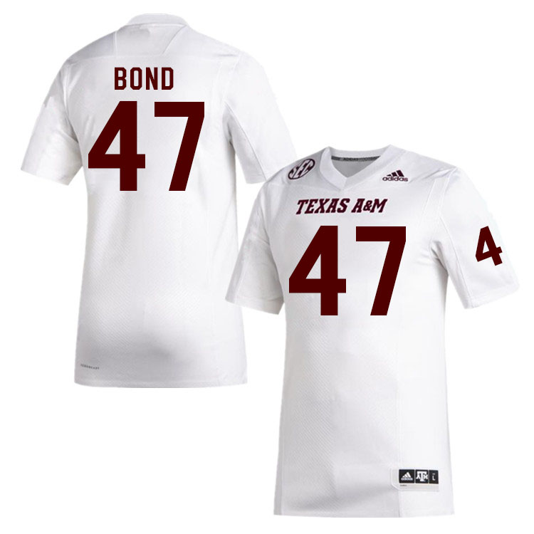 Men #47 Randy Bond Texas A&M Aggies College Football Jerseys Stitched Sale-White - Click Image to Close